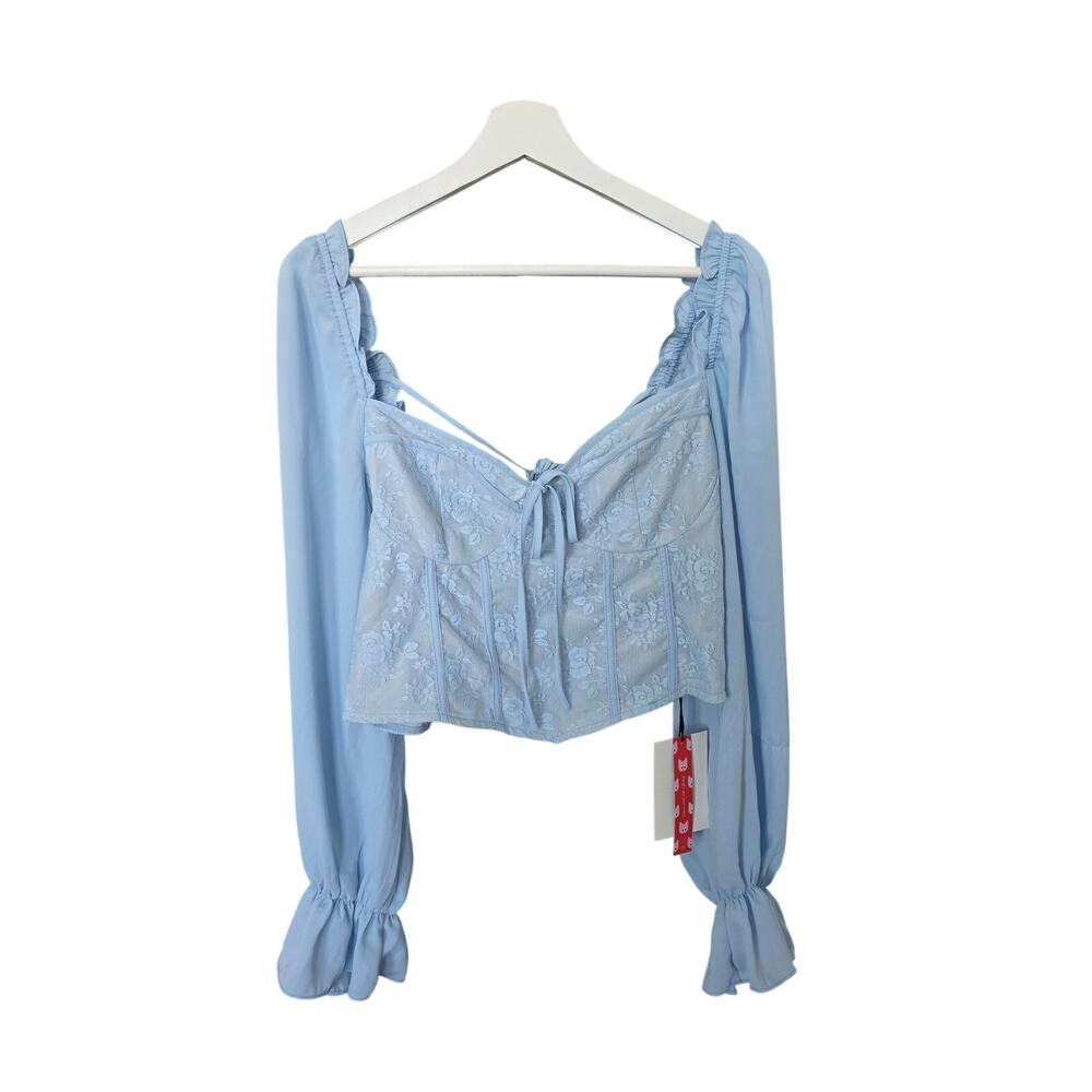 Cider Ruched Milkmaid Long Sleeve Blouse Baby Blue Size XL